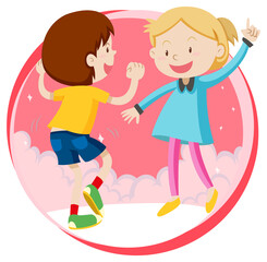 Little boy and girl dancing on white background