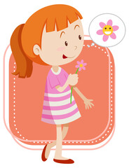 Little girl holding a flower on white background