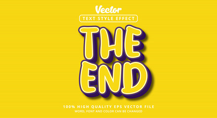 Editable text effect, The end on modern soft light color style and cartoon style