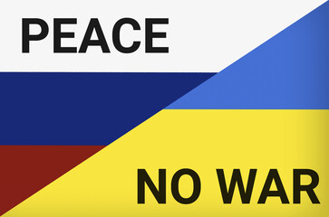 Fototapeta premium Russian and Ukrainian flags as symbols of war conflict