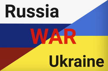 Russian and Ukrainian flags as symbols of war conflict