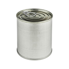 Metal tin can as packing way foods fruits Vegetables legumes tuna meat easy open, isolated on white background