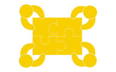 Teamwork people with puzzle pieces top view. Teamwork people vector for jigsaw design, marketing, icon and logo template. Modern flat teamwork people with puzzle. Puzzle pieces, vector illustration