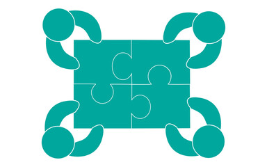 Teamwork people with puzzle pieces top view. Teamwork people vector for jigsaw design, marketing, icon and logo template. Modern flat teamwork people with puzzle. Puzzle pieces, vector illustration