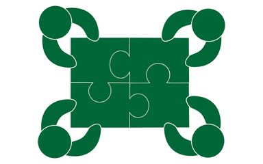 Teamwork people with puzzle pieces top view. Teamwork people vector for jigsaw design, marketing, icon and logo template. Modern flat teamwork people with puzzle. Puzzle pieces, vector illustration