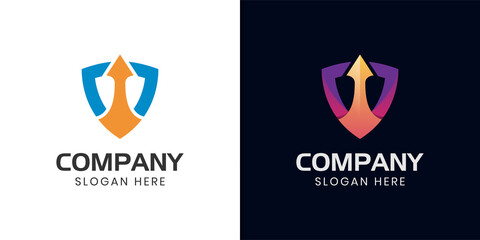 shield arrow logo element with arrow upper icon for defense, insurance vector symbol