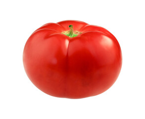 Tomato isolated on white background as packaging design element. Full depth of field, front view.