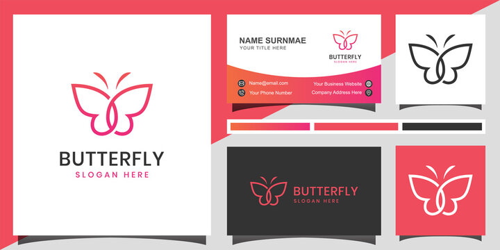 line beauty butterfly abstract logo element for fashion, spa, beauty woman, identity design with business card
