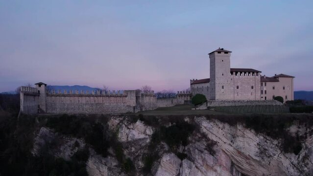 Borromean castle of Angera aerial vertical parallax view.