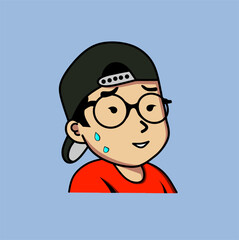 Illustration of a boy wearing an upside down hat