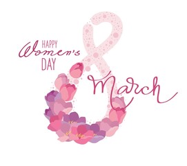Logo for the design of Women's Day cards. Hand-drawn icons of spring tulips, vector isolated colorful element.