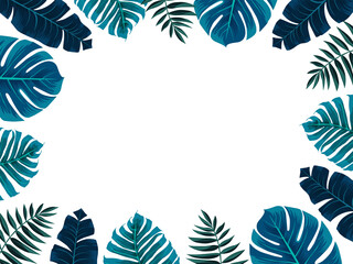 Fototapeta na wymiar Tropical frame with banana leaves, monstera and palm leaves. Vector illustration. Perfect for postcards wedding invitations and posters.