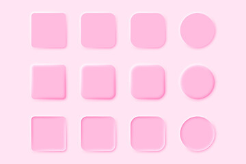 light pink vector icon theme backgrounds set in neomorphism style neomorphic UI UX mobile web apps design elements social network