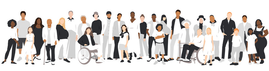 Fototapeta na wymiar People stand side by side together. Flat vector illustration.