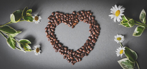 Heart shape made from coffee beans valentines day