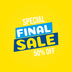 Final sale background with decorative dots . Special offer with sign 50% off. Flat vector illustration