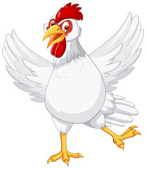 White chicken spreading wings cartoon character