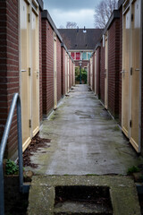 Fototapeta na wymiar View on backyard entrance of traditional Dutch houses