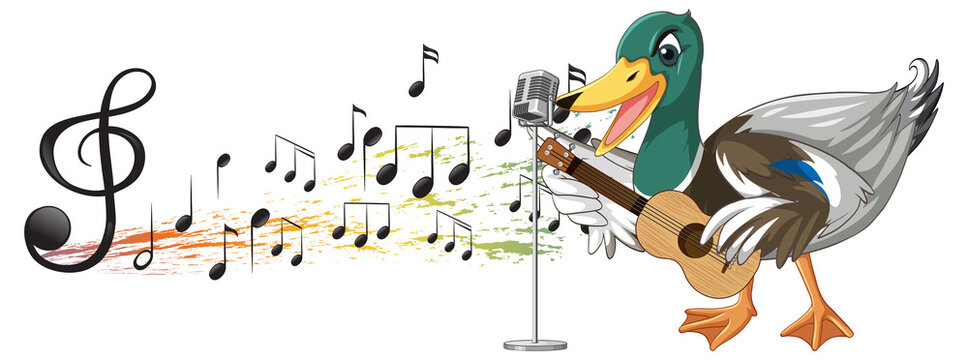 The duck play guitar, ukulele with music note