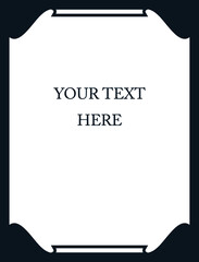 Vector black border frame. Background or book page. Simple rectangular billboard, poster, plaque, signboard, sticker, or label 