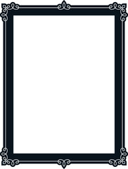 Vector black border frame. Background or book page. Simple rectangular billboard, poster, plaque, signboard, sticker, or label 