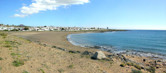 Black sand beach in Lanzarote island. Canary Islands.