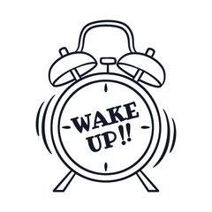 Wake up lettering design with alarm clock