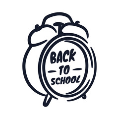 Back to school lettering hand drawn design with alarm clock