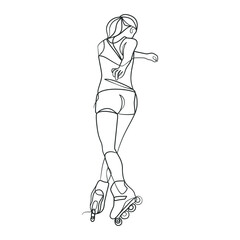 Continuous line drawing of girl on rollers