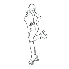 Continuous line drawing of girl on rollers