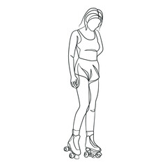 Continuous line drawing of girl on rollers
