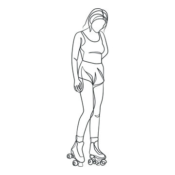 Continuous line drawing of girl on rollers © hendripiss