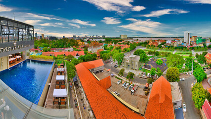 cityscape, skyline, clouds, sky, drone, town hall meeting, city, centre, center, downtown, phnom...