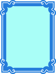 Vector blue photo border frame. Background or book page. Simple rectangular billboard, poster, plaque, signboard, sticker, or label 
