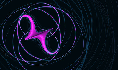 Purple violet neon twirl as part of glowing rings of spiral fading in dark deep 3d space. Concept of sound wave, vibration, rhythm, electronic music. Great as cover print, design element. - 489361909