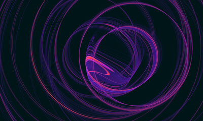 Dynamic motion of purple violet spiral in dark deep 3d space. Concept of sound wave, vibration, rhythm, electronic music. Great as cover print for electronics, design artistic element, poster. - 489361913