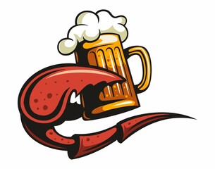 Cartoon style vector crab claw with the beer mug, isolated on white background.