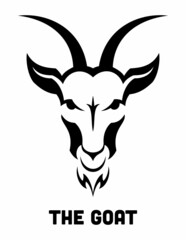 Vector, stylized goat head logo, isolated on white background.