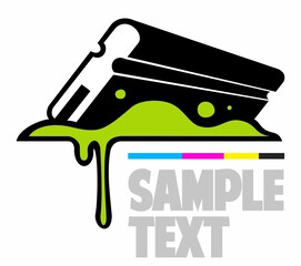 Silk screen printing vector logo template, squeegee, rubber blade with paints.