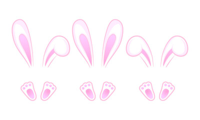 Easter bunny ears and paws collection. Happy Easter.