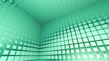 Cube Room Wall Tile Grid Abstract Wave colorful graphical 3D illustration background.