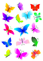 Set of colorful cartoon butterflies