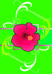 green background with red flower and place for your text 