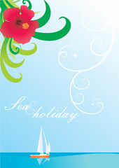 hibiskus and sailboat summer vector © Cherju