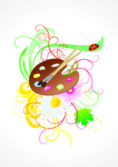 abstract floral background with paints, brushes and curves