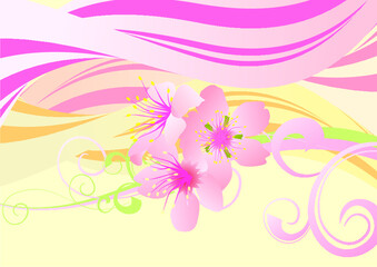 pink wave background with flowers
