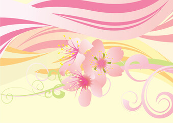 Fototapeta na wymiar pink wave background with flowers