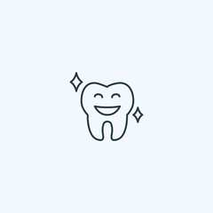 Tooth dental health smile line icon. Tooth shine happy clean