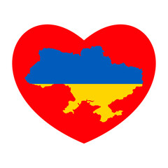 Red heart and Ukraine map. Abstract ukrainian blue yellow flag with love symbol. Conceptual idea - with Ukraine in his heart. Patriotic support for the country during the occupation. Pray for ukraine.