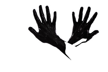Fototapeta premium Cant touch this. Shot of black painted hands fully opened and isolated on white.